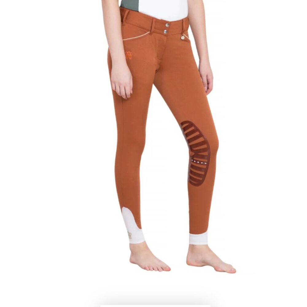 RUST George H Morris Ladies Add Back Silicone Knee Patch Breeches - Picture 2 of 6